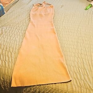 12th Tribe Peach Ribbed Maxi Dress
